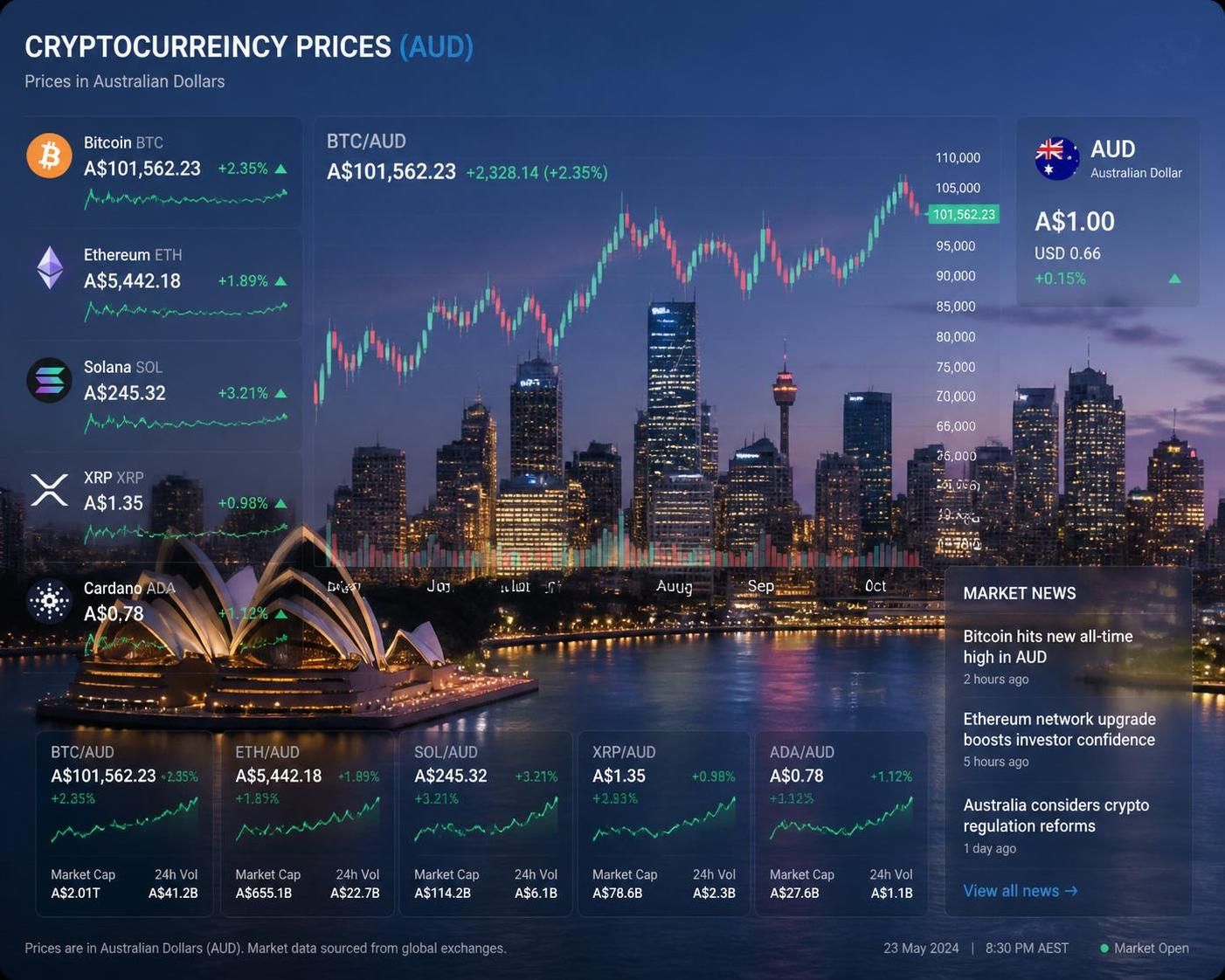 get live updates and trends on cryptocurrency prices in aud. stay informed with real-time data and market analysis for informed trading decisions.